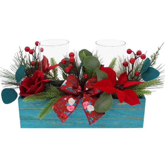 New Pioneer Woman Cheerful Rose Wood Box Hurricane Center Piece - Picture 6 of 6